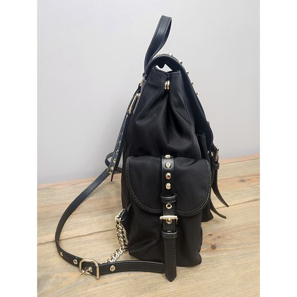 Michael Kors Leila Flap Medium Nylon Backpack Bag Gold Studs - Picture 3 of 11